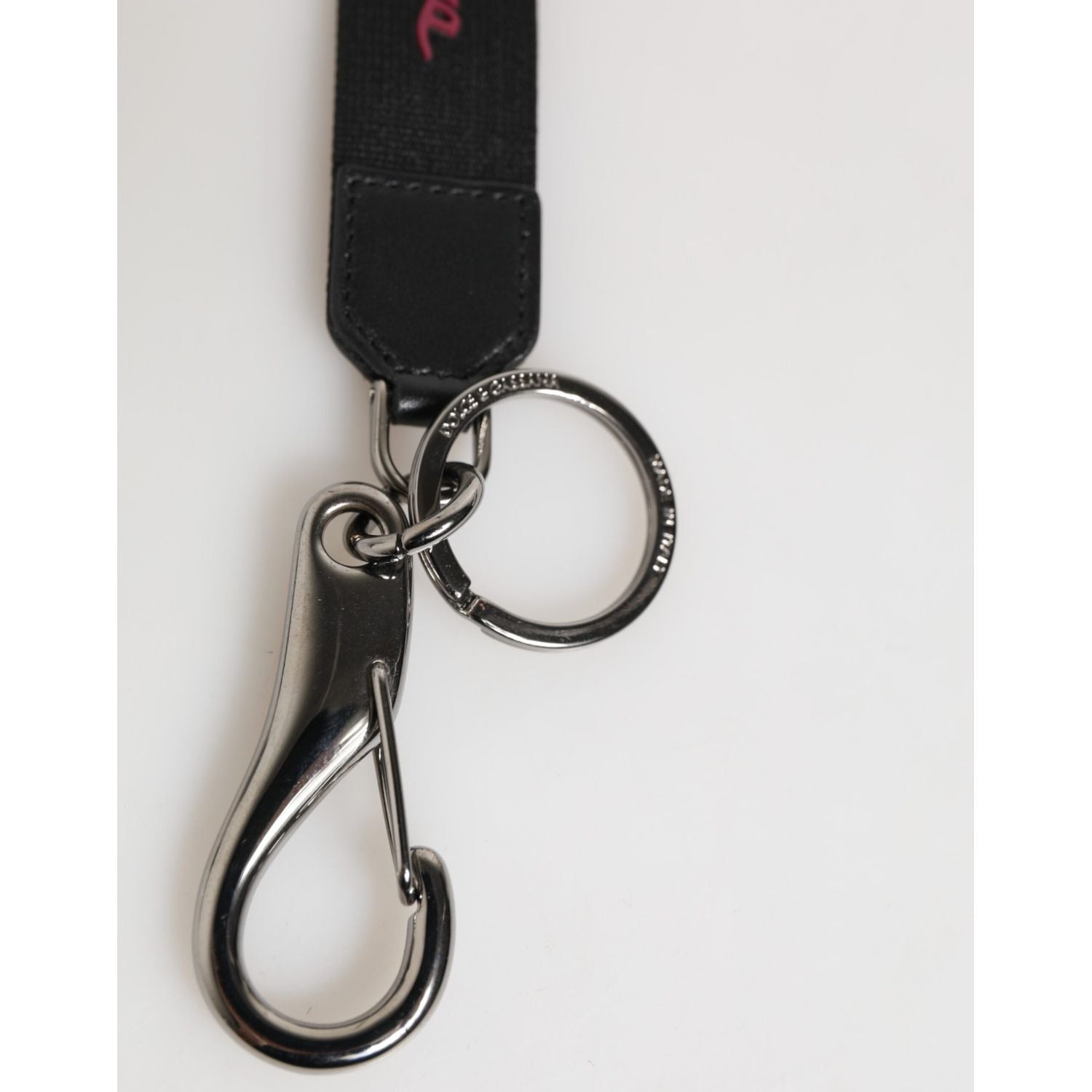 Dolce & Gabbana Black Red Polyester DG Logo Silver Men Keychain Keyring