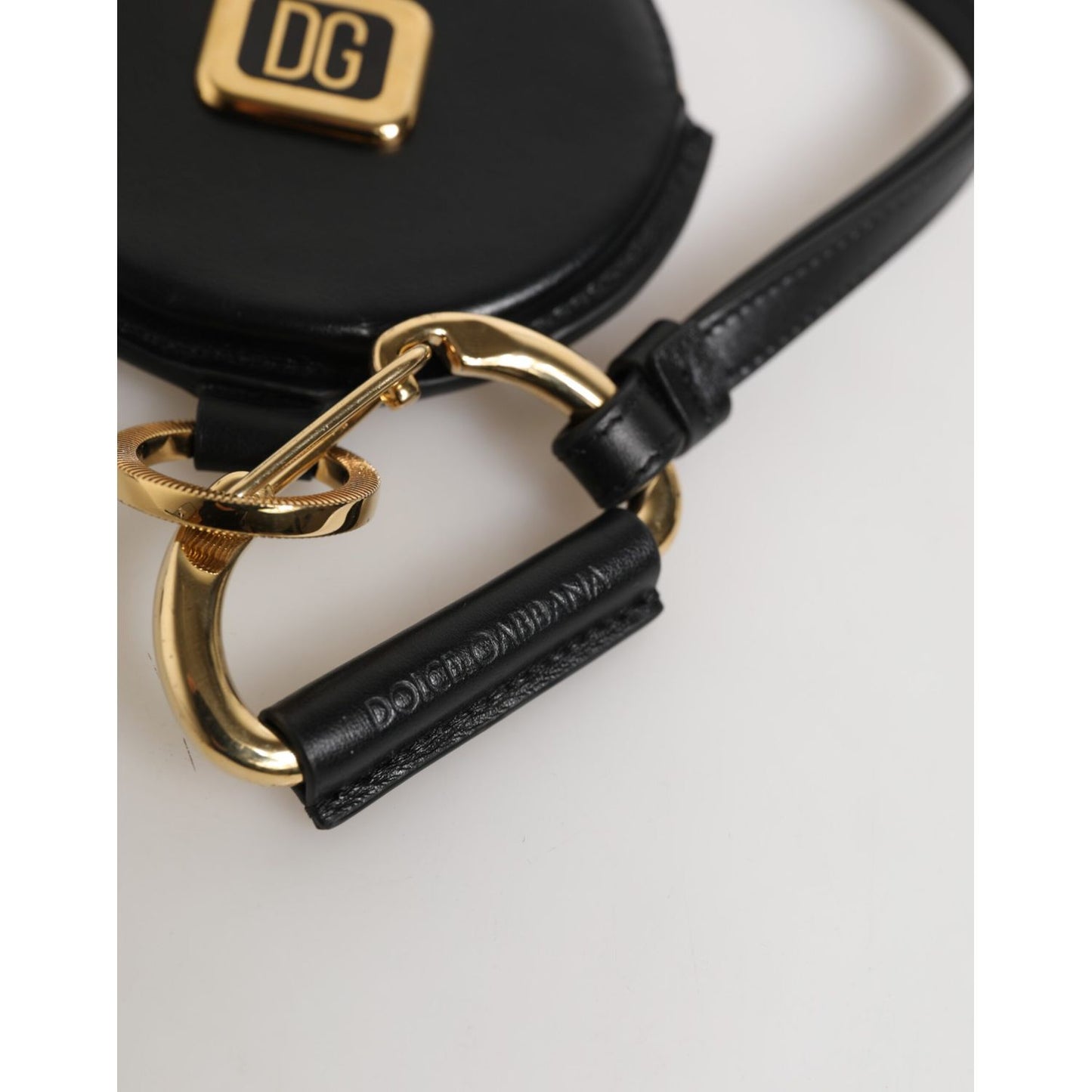 Dolce & Gabbana Black Round Leather DG Logo Coin Purse Lanyard Wallet