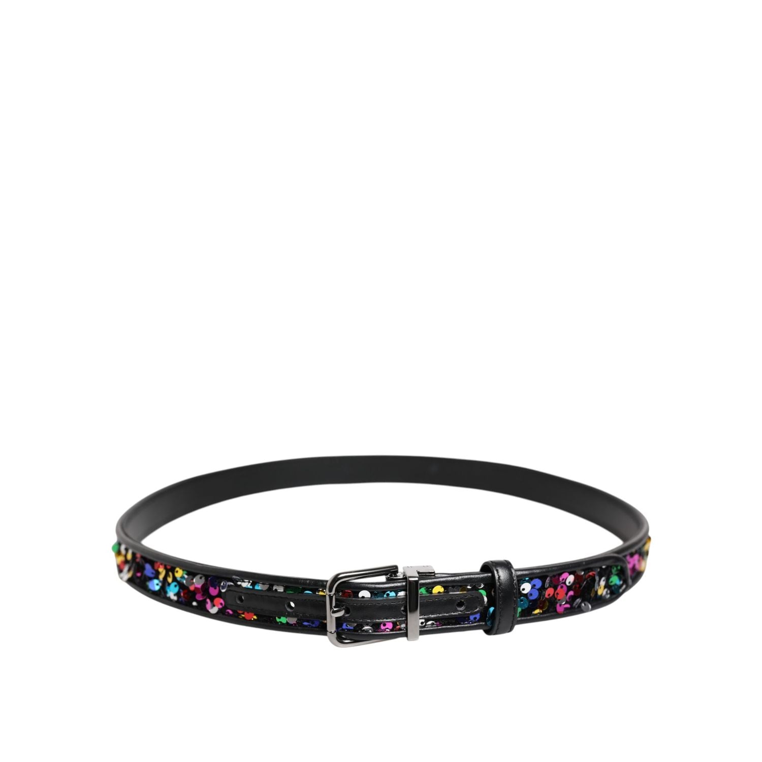Dolce & Gabbana Black Sequin Embellished Metal Buckle Belt