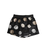 Dolce & Gabbana Black Silk Ancient Coin Print Boxer Short Swimwear, featuring elegant coin design on lightweight fabric.