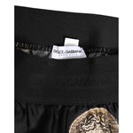 Dolce & Gabbana Black Silk Ancient Coin Print Boxer Short Swimwear waistband detail