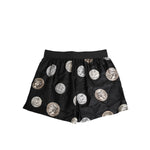 Dolce & Gabbana Black Silk Ancient Coin Print Boxer Short Swimwear with elastic waistband and luxurious design.