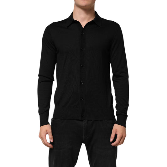 Dolce & Gabbana Black Silk Button Up Lightweight Sweater THS90368-48