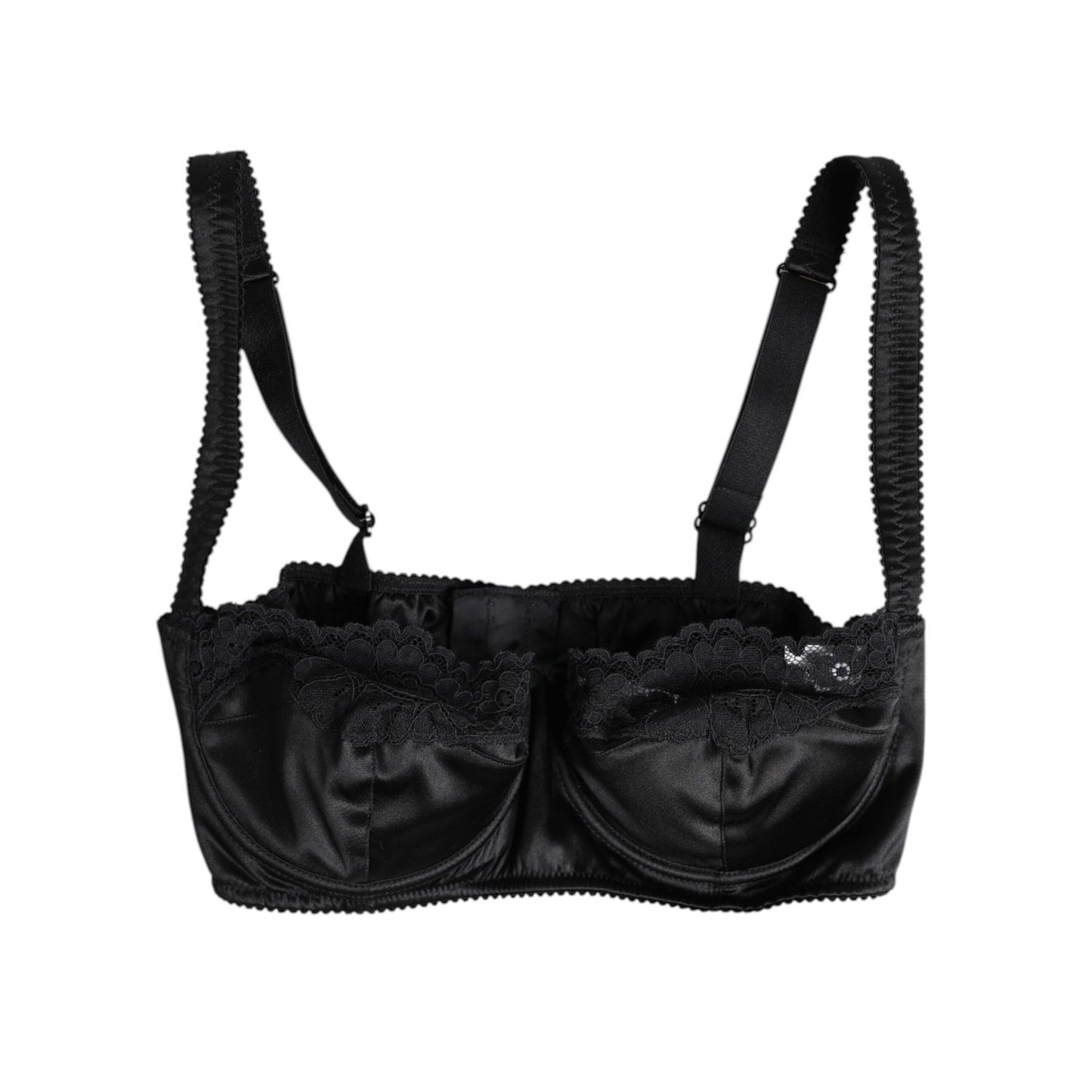 Dolce & Gabbana Black Silk Underwired Balconette Bra Underwear, luxurious 96% silk, 4% elastane, Italian design, four hook closure.