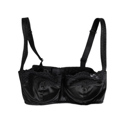 Dolce & Gabbana Black Silk Underwired Balconette Bra Underwear, luxurious 96% silk, 4% elastane, Italian design, four hook closure.