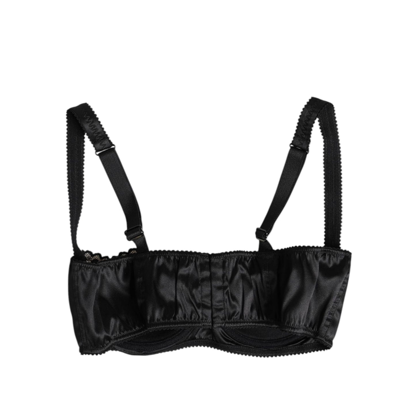 Dolce & Gabbana Black Silk Underwired Balconette Bra Underwear with four hook closure and logo details, ensuring great fit and comfort.