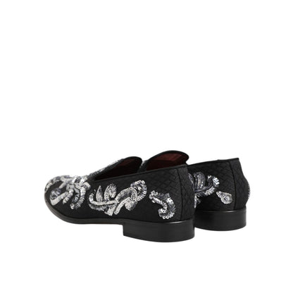 Dolce & Gabbana Black Silver Sequined Loafers Men Dress Shoes