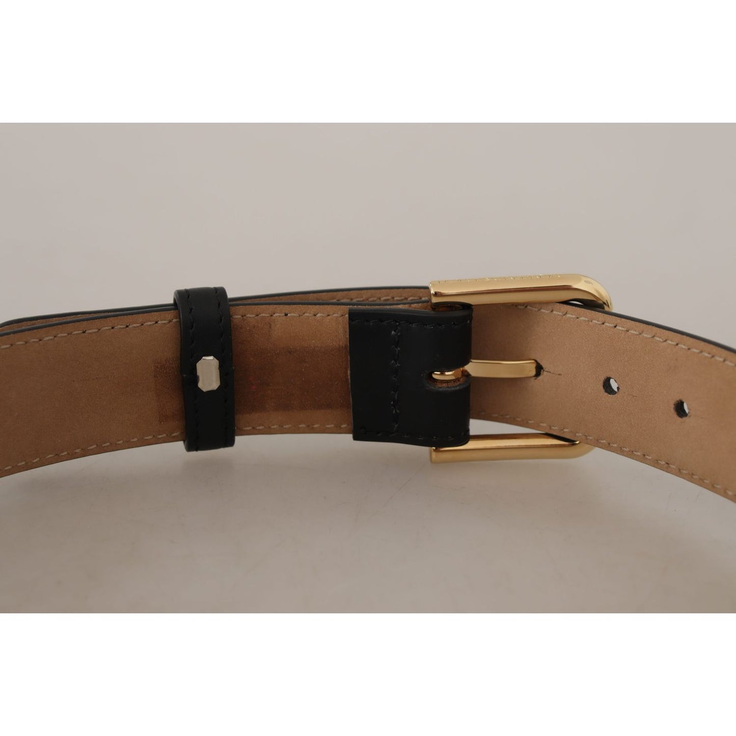 Dolce & Gabbana Black Solid Leather Classic Gold Waist Buckle Belt
