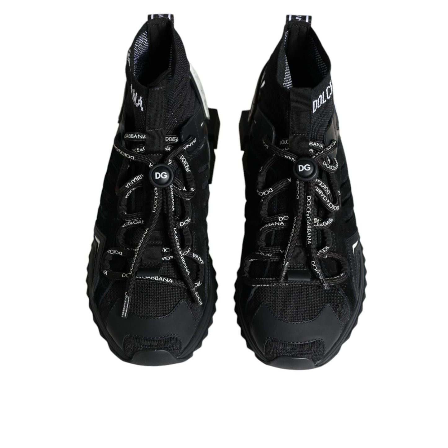 Dolce & Gabbana Black Sorrento Socks Logo Sneakers Shoes featuring sock-style design and logo detail with lace-up closure.