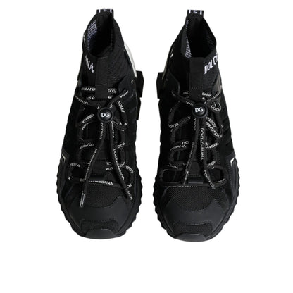 Dolce & Gabbana Black Sorrento Socks Logo Sneakers Shoes featuring sock-style design and logo detail with lace-up closure.