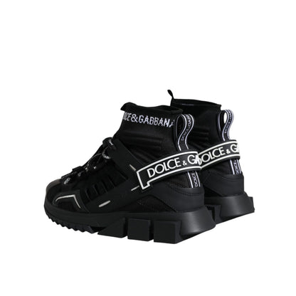 Dolce & Gabbana Black Sorrento Socks Logo Sneakers Shoes, exclusive Italian design with lace-up, ridged sole, and signature logo.