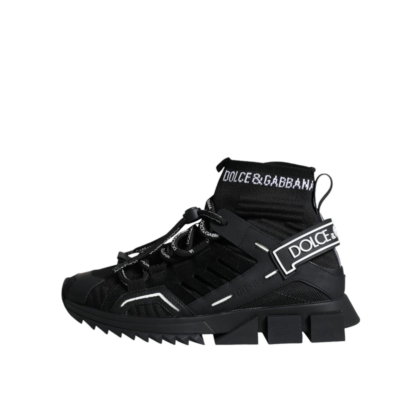 Dolce & Gabbana Black Sorrento Socks Logo Sneakers Shoes featuring a sock-style design with rubber sole.