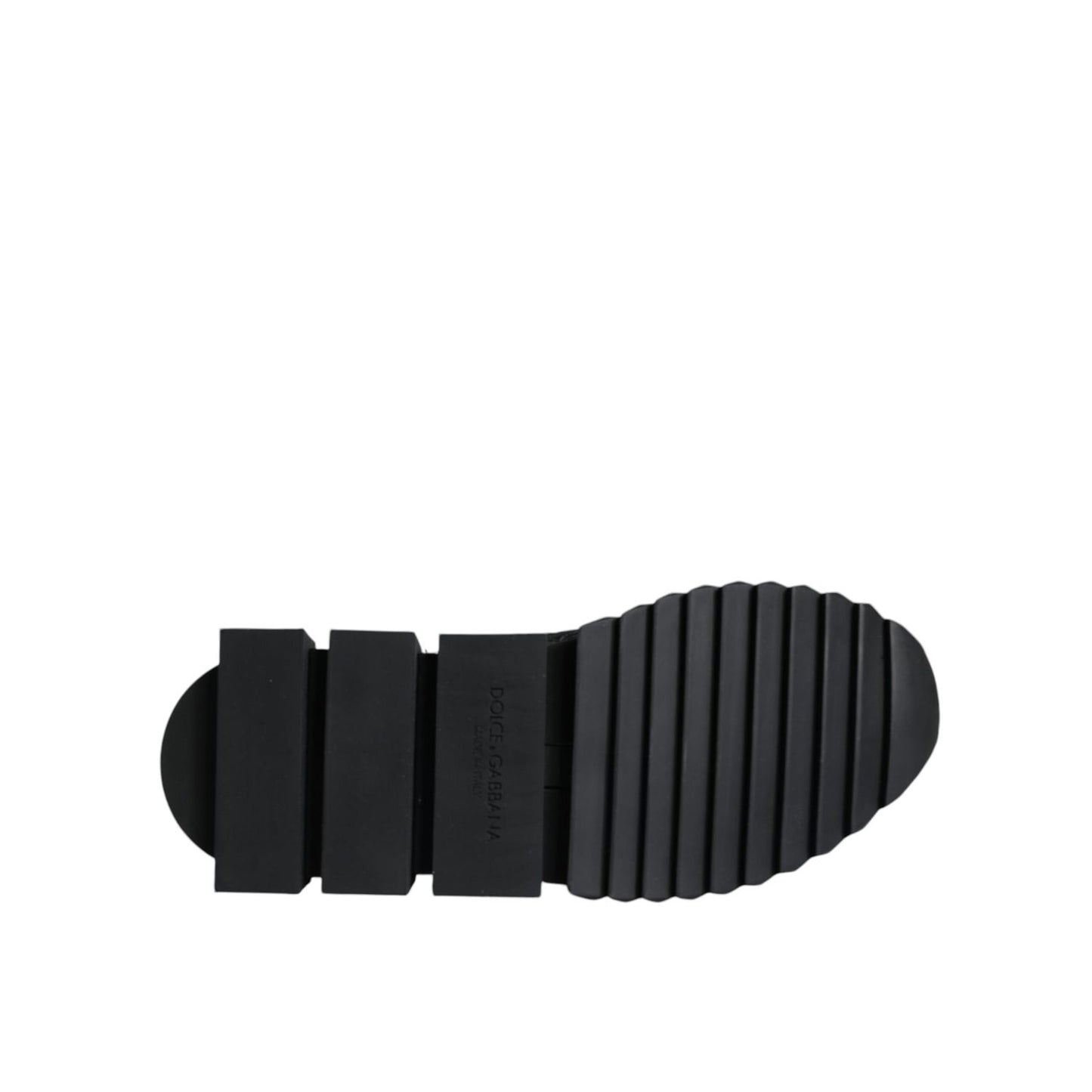 Sole view of Dolce & Gabbana Black Sorrento Socks Logo Sneakers Shoes showing ridged rubber design.