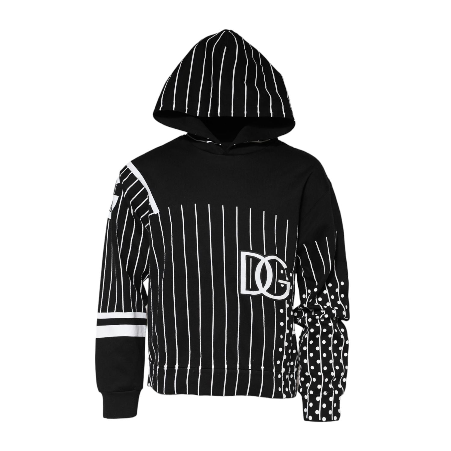 Dolce & Gabbana Black Stripes Hooded Men Sweatshirt Sweater