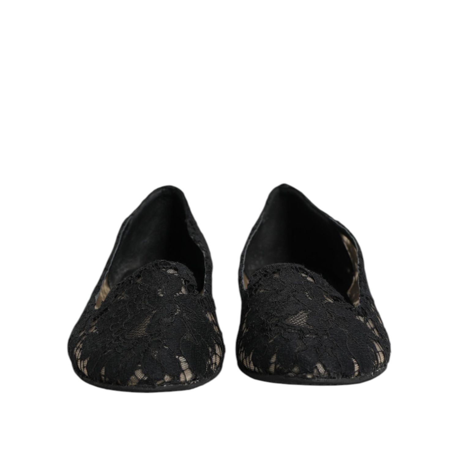 Dolce & Gabbana Black Taormina Lace Slip On Flats Shoes