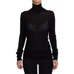 Dolce & Gabbana Black Turtleneck Slim Fit Pullover Sweater featuring a form-fitting design with ribbed knitwear and logo details, made in Italy.