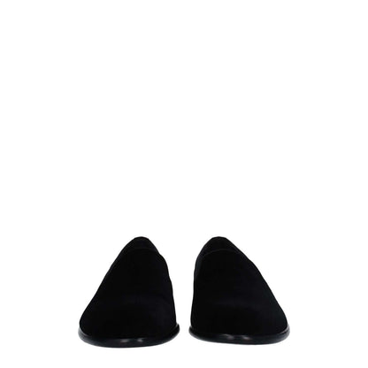 Dolce & Gabbana Black Velvet Slip-On Loafers with low flat heel and leather sole, front view of round toe design