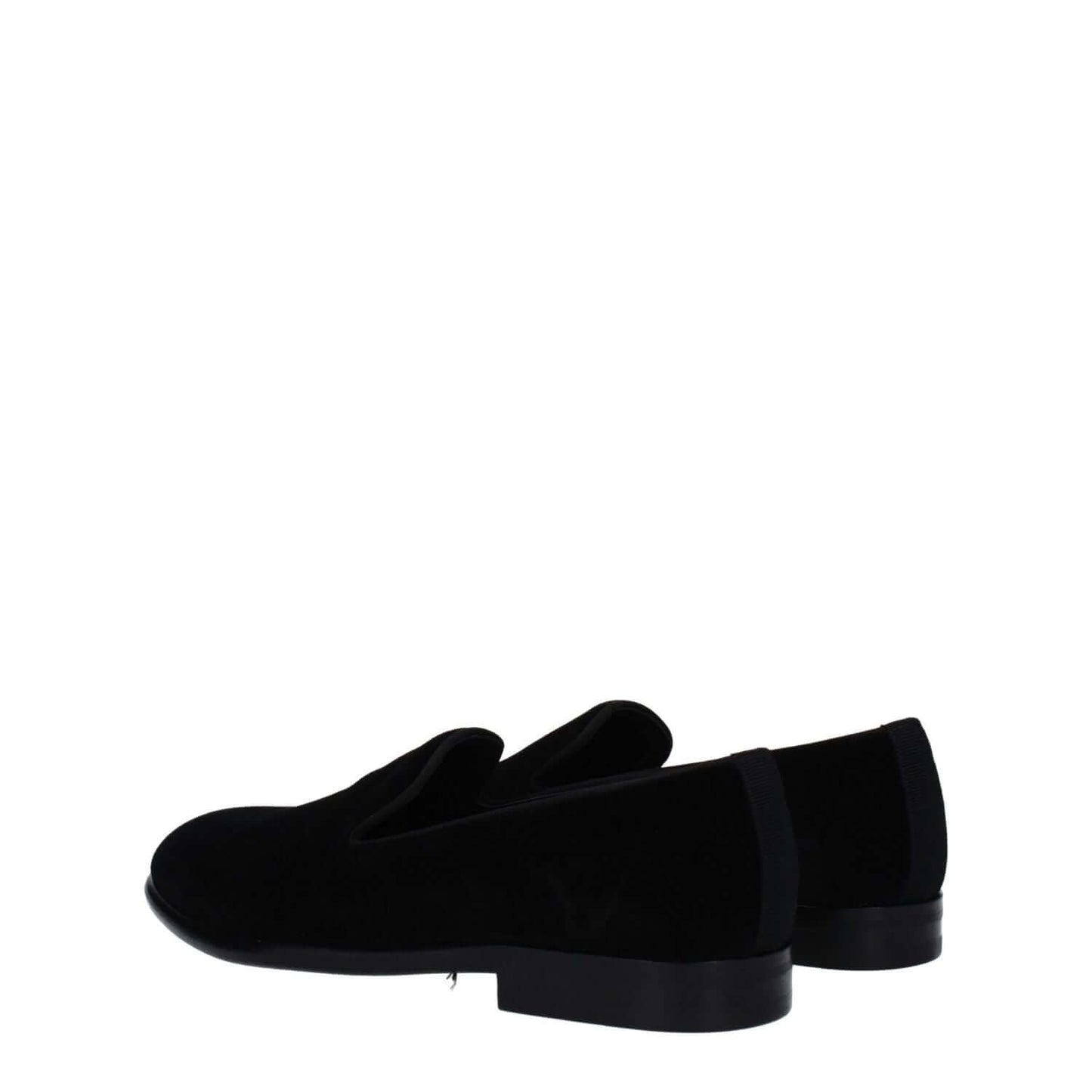 Dolce & Gabbana Black Velvet Slip-On Loafers with leather sole and round toe, side view