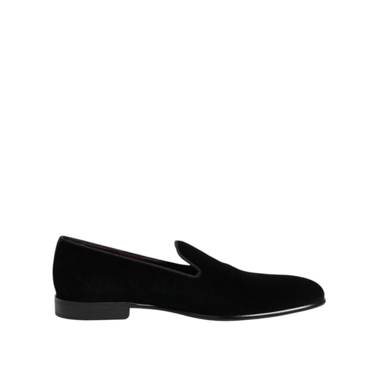 Dolce & Gabbana Black Velvet Slip On Men Loafers Formal Shoes MV8012-42