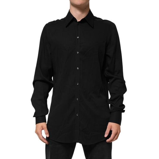 Dolce & Gabbana Black Viscose Long Sleeve Formal Dress Shirt TSH90805-41