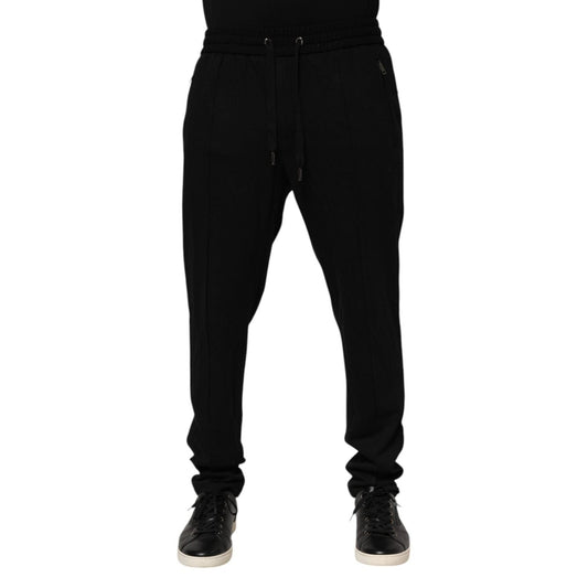 Dolce & Gabbana Black Viscose Skinny Logo Men Jogger Pants PAN76423-54