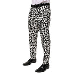 Dolce & Gabbana Black White Abstract Print Cotton Blend Pants with tailored fit and premium craftsmanship, men's fashion trousers.