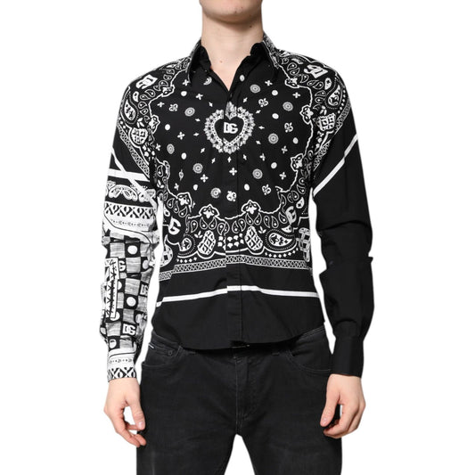 Dolce & Gabbana Black White Bandana MARTINI Casual Shirt with button down design and logo details.