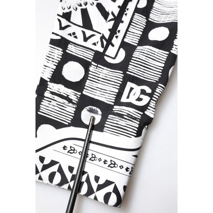 Dolce & Gabbana Black White Bandana MARTINI Casual Shirt with logo and button detail showing fabric pattern close-up.