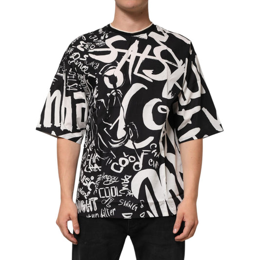 Dolce & Gabbana Black White Cotton Oversized Graffiti T-shirt TSH90800-50