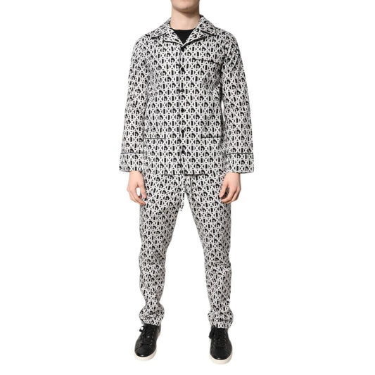 Dolce & Gabbana Black White DG Print Cotton Pajama Set Sleepwear KOS2280-37
