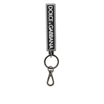 Dolce & Gabbana Black White DG Rubber Logo Silver Men's Holder Keyring with logo details and silver ring.