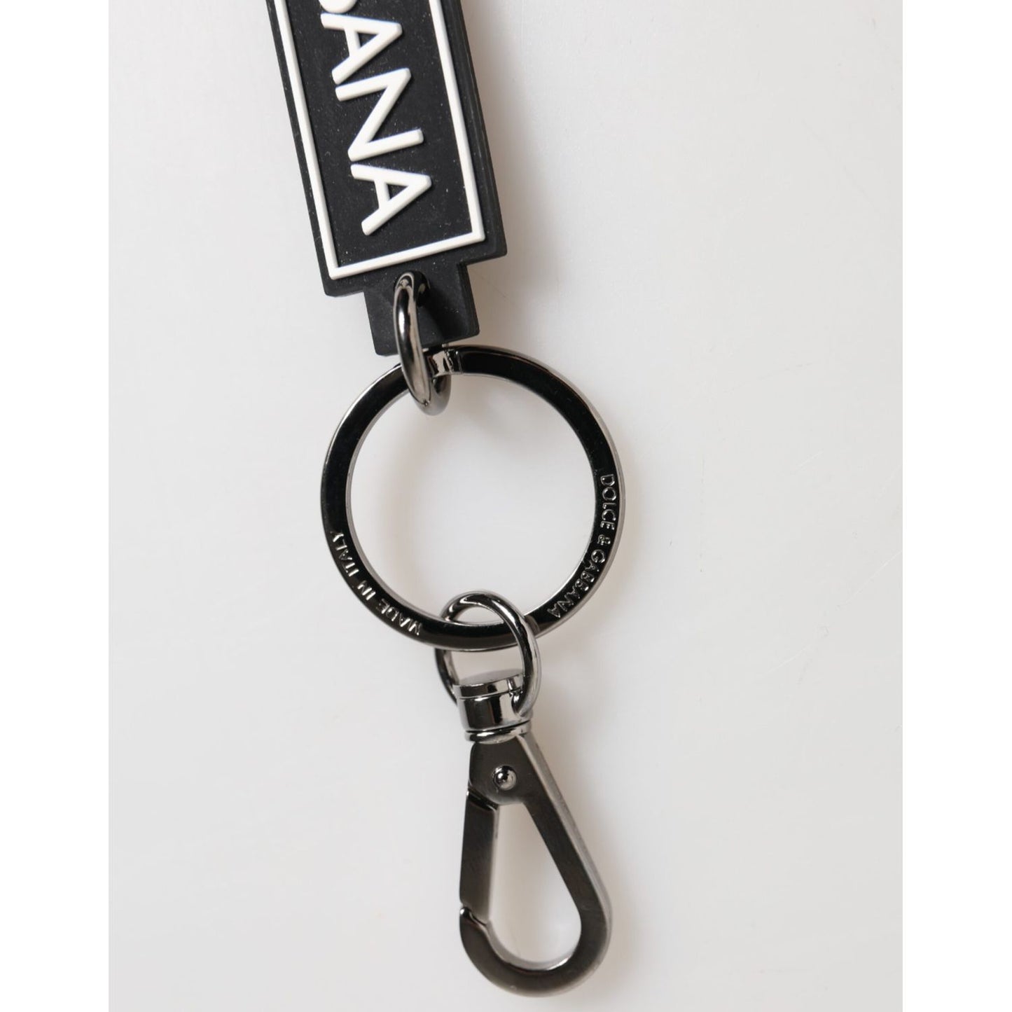 Dolce & Gabbana Black White DG Rubber Logo Silver Men's Holder Keyring with metal hardware and logo details.