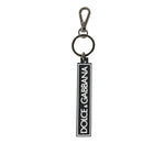 Dolce & Gabbana Black White DG Rubber Logo Silver Men's Holder Keyring with metal hardware and logo details, made in Italy