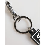 Dolce & Gabbana Black White DG Rubber Logo Silver Men's Holder Keyring with logo engraved metal hardware.