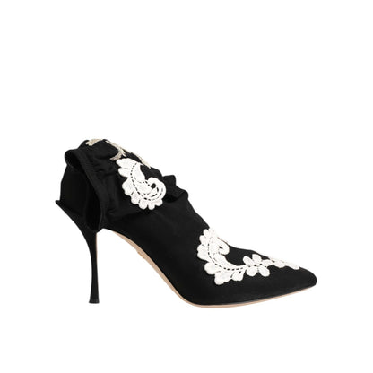 Dolce & Gabbana Black White Embroidered Jersey Stiletto Boots Shoes