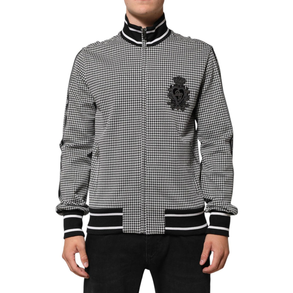 Dolce & Gabbana Black White Houndstooth Wool Crest Jacket Sweater with modern slim fit and black and white pattern.