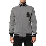Dolce & Gabbana Black White Houndstooth Wool Crest Jacket Sweater with modern slim fit and black and white pattern.