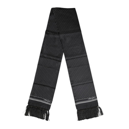 Dolce & Gabbana Black White Polka Dot Fringes Foulard Scarf