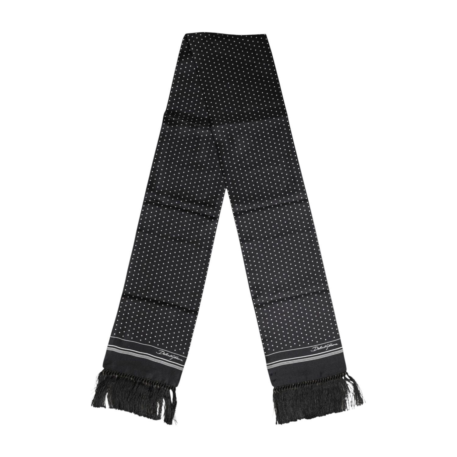 Dolce & Gabbana Black White Polka Dot Fringes Foulard Scarf