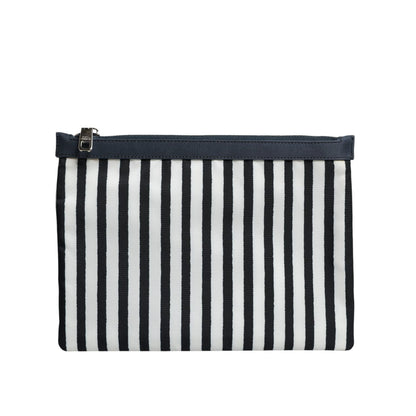Dolce & Gabbana Black White Striped Logo Plaque Clutch Pouch Bag