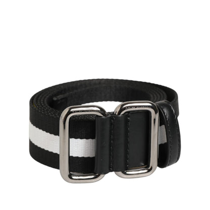 Dolce & Gabbana Black White Striped Metal Buckle Men Belt