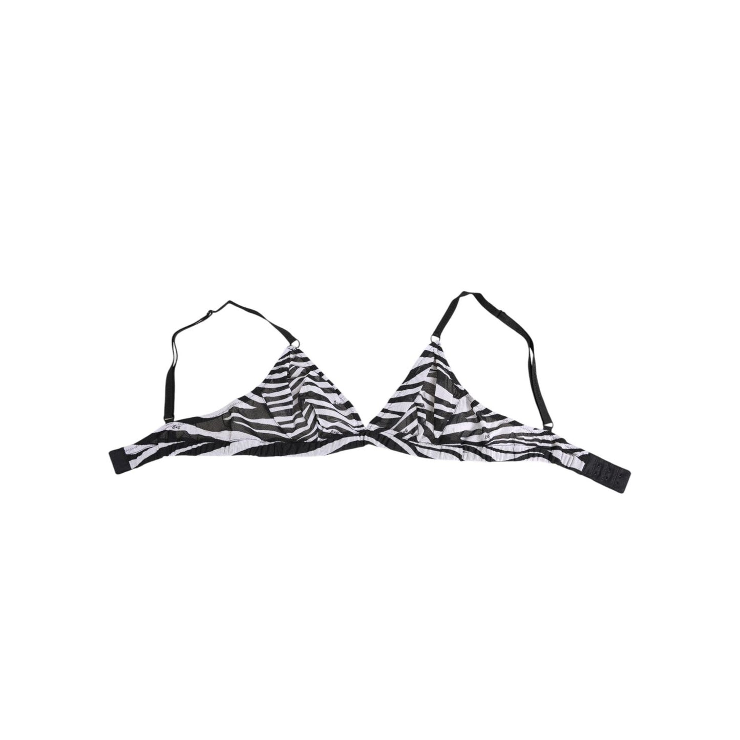 Dolce & Gabbana Black White Zebra Print Sheer Mesh Bralette Underwear with adjustable straps and elastic underband.