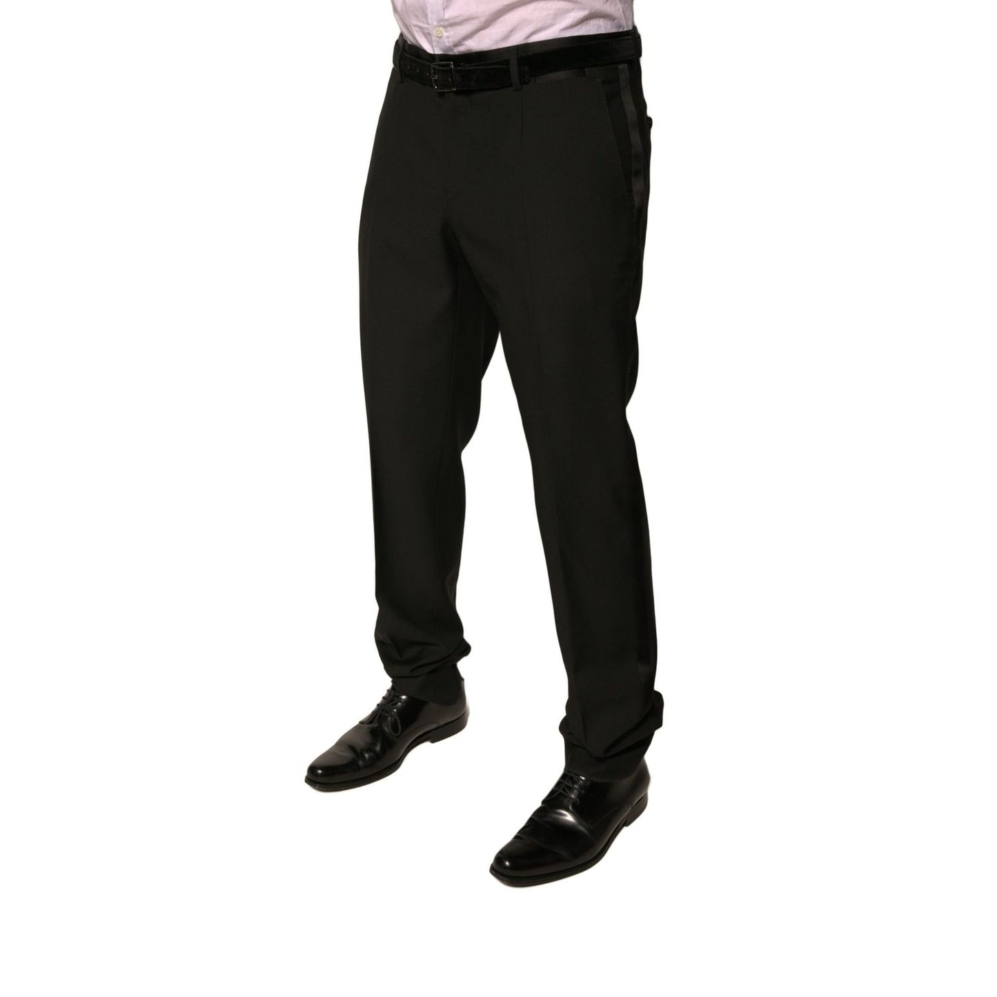 Dolce & Gabbana Black Wool Tapered Formal Dress Pants with button and zipper closure for men