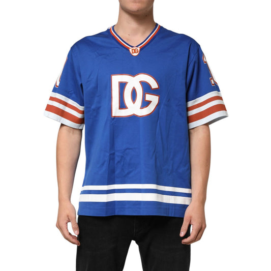Dolce & Gabbana Blue Cotton DG Logo Mesh Jersey T-shirt TSH90517-52