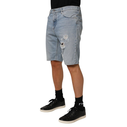 Dolce & Gabbana Blue Cotton Distressed Denim Bermuda Shorts