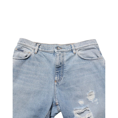 Dolce & Gabbana Blue Cotton Distressed Denim Bermuda Shorts