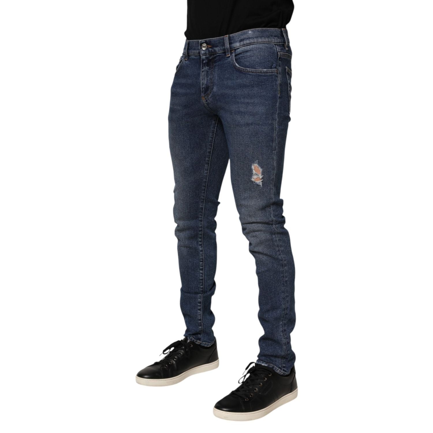 Dolce & Gabbana Blue Cotton Logo Plaque Skinny Men Denim Jeans