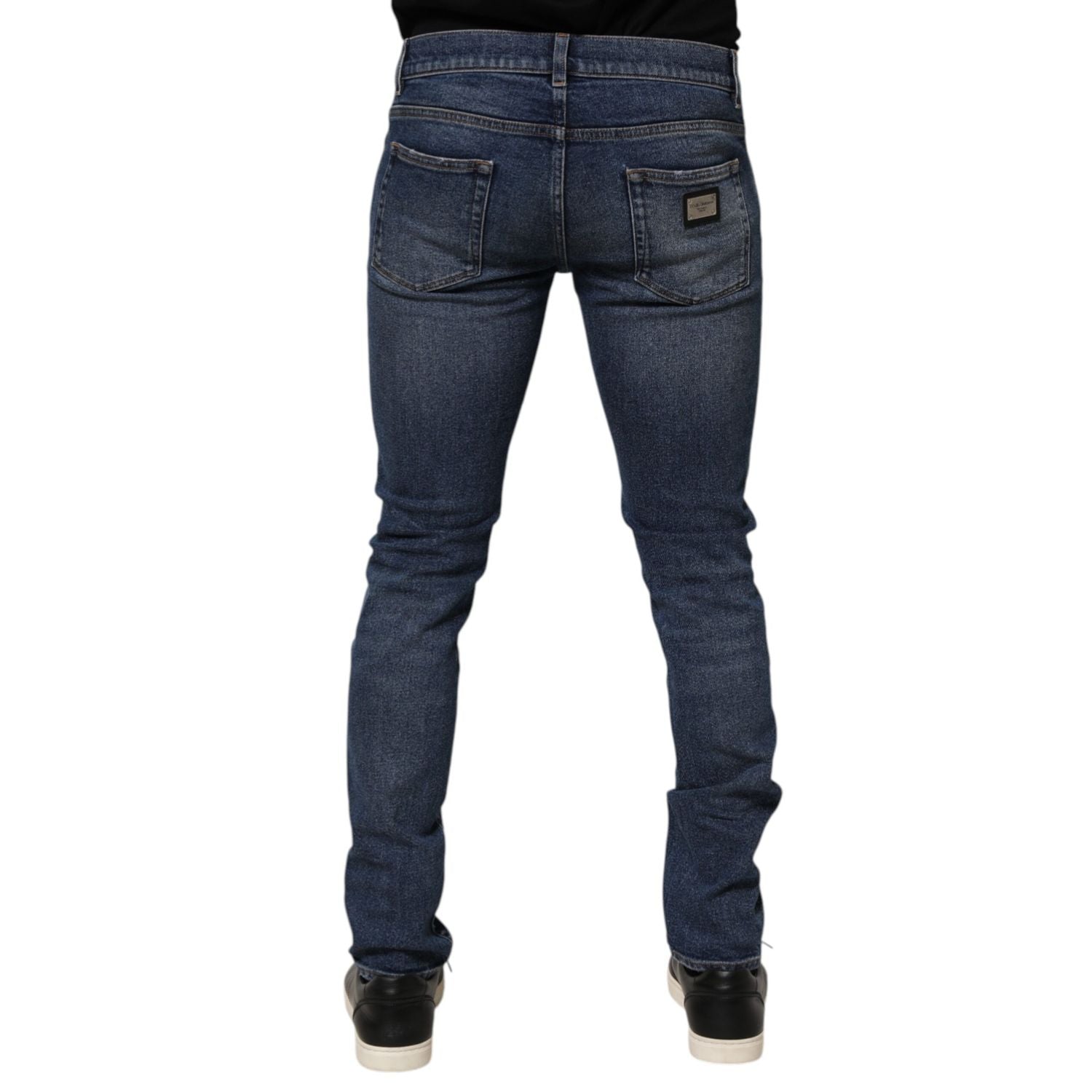 Dolce & Gabbana Blue Cotton Logo Plaque Skinny Men Denim Jeans