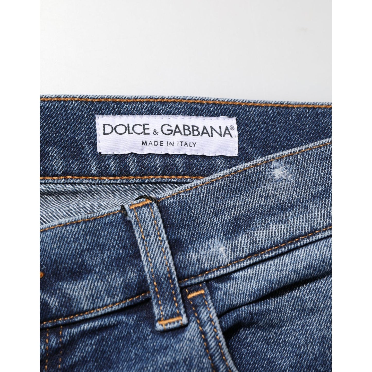 Dolce & Gabbana Blue Cotton Logo Plaque Skinny Men Denim Jeans