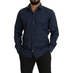 Man wearing a Dolce & Gabbana Blue Cotton MARTINI Slim Fit Dress Shirt, front view